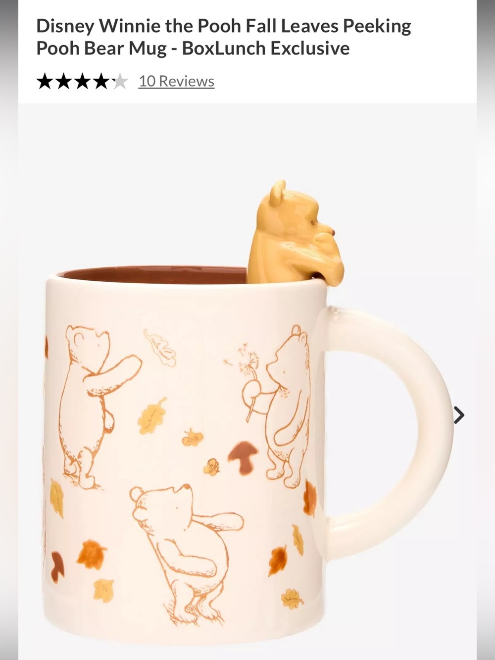 Exclusive BoxLunch Disney Winnie the Pooh Fall Leaves Peeking Pooh Bear Mug